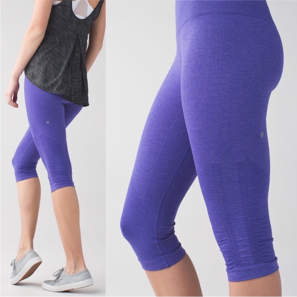 Lululemon In The Flow Crop II Purple Ruched Capri Yoga Leggings